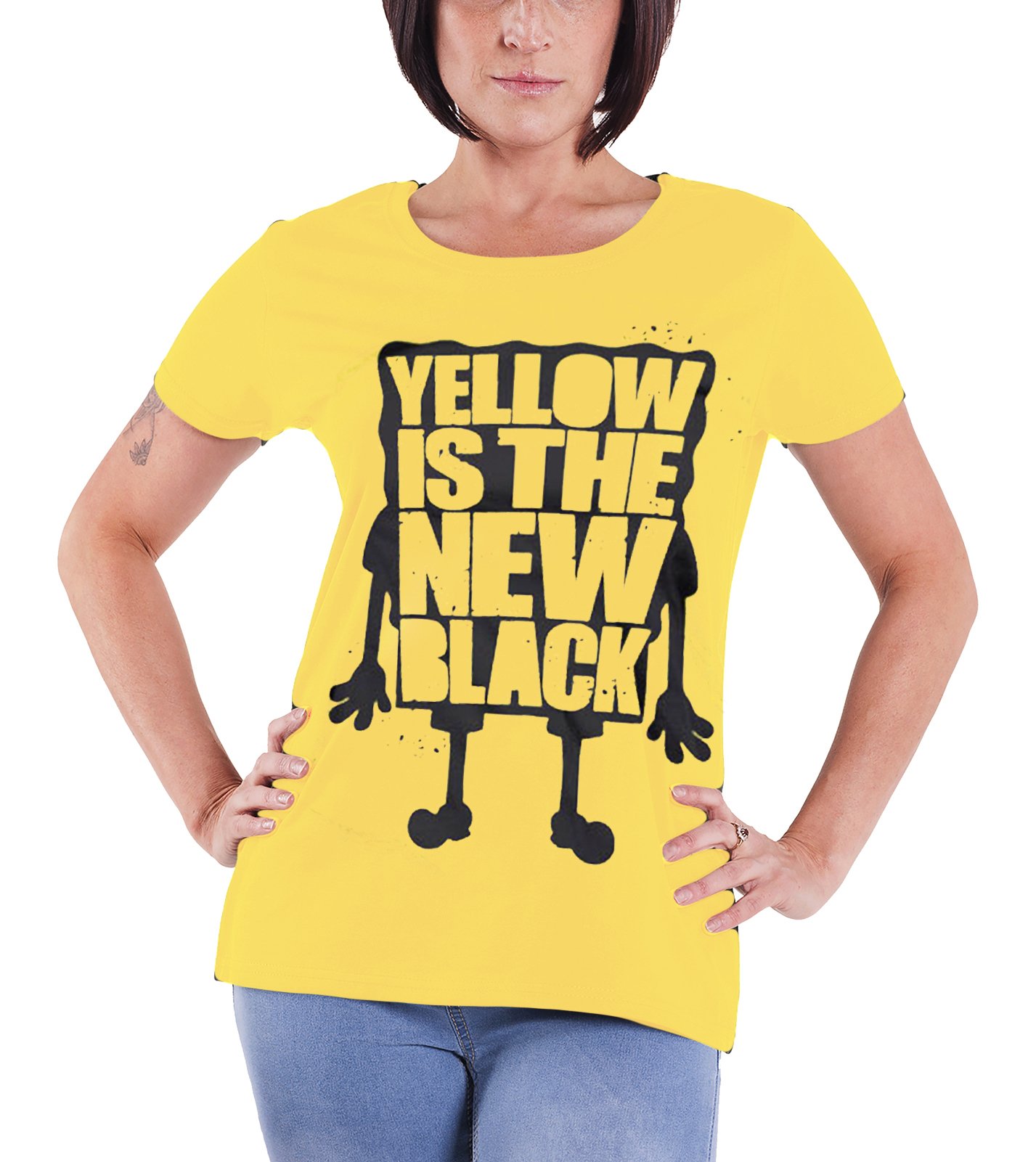 SpongeBob SquarePants Official Licensed Women's T-Shirt - Yellow is The New Black | Cartoon Character Tee for Casual Wear, Cosplay & Gifts