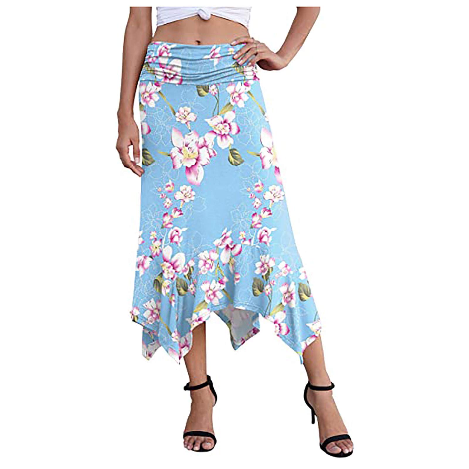 TEVEQ Women's Elegant Floral Handkerchief Skirt - Summer & Spring Casual Skirt with Pockets for Outdoor, Office, and Date Night Outfits