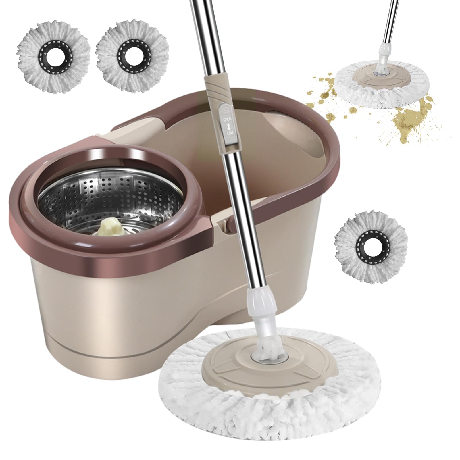 1 Set Rotating Spin Mop with Bucket - Automatic Floor Cleaning Mop with Microfiber Heads, Self-Wringing System for Home, Kitchen, Bathroom & Hardwood Floors