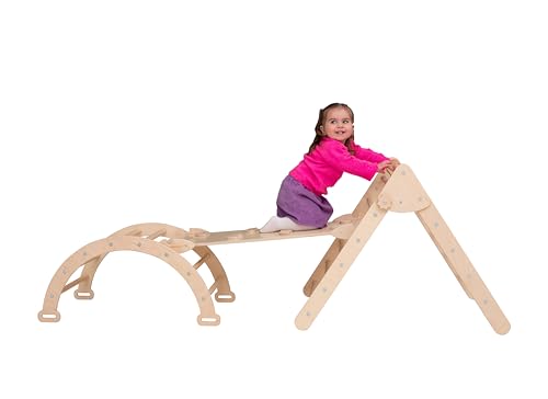 Montessori Furniture Set for Kids - Foldable Triangle, Climbing Arch & Ladder Slide (Standard Size) | Wooden Climbing Toys for Toddlers Indoor & Outdoor Play | Perfect for Home, Daycare & Preschool Activities