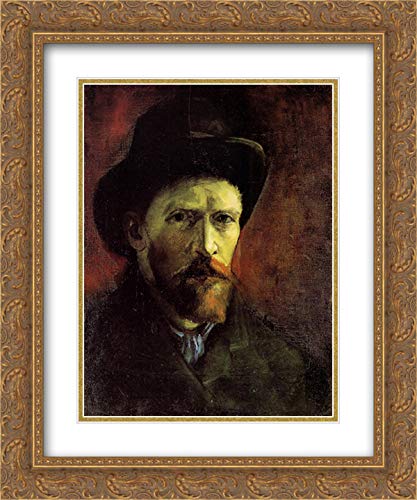 Vincent van Gogh Portrait With Dark Felt Hat - 20x24 Inch Gold Ornate Framed Museum Art Print with Double Matting | Classic Wall Decor for Living Room, Bedroom & Office