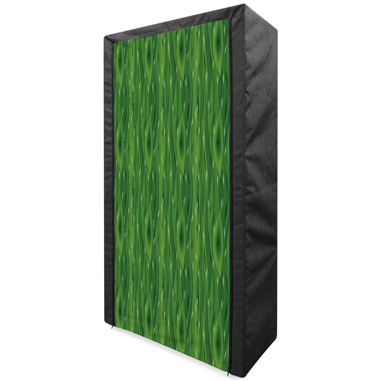 Ambesonne Green Portable Fabric Wardrobe - Retro Spring Abstract Leaf Design Clothing Organizer with Shelves, 33.5 Inch - Fern & Pale Green for Bedroom, Closet & Dorm Storage | Space Saving Wardrobe Solution