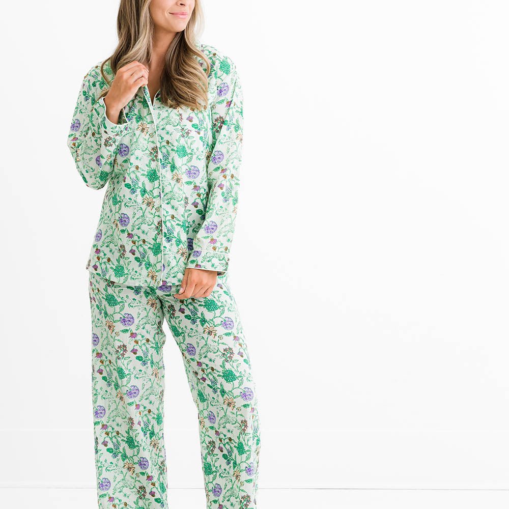Mila Floral Emerald Green Pajama Top for Women - Soft Sleepwear & Lounge Shirt for Comfortable Nights & Relaxing at Home