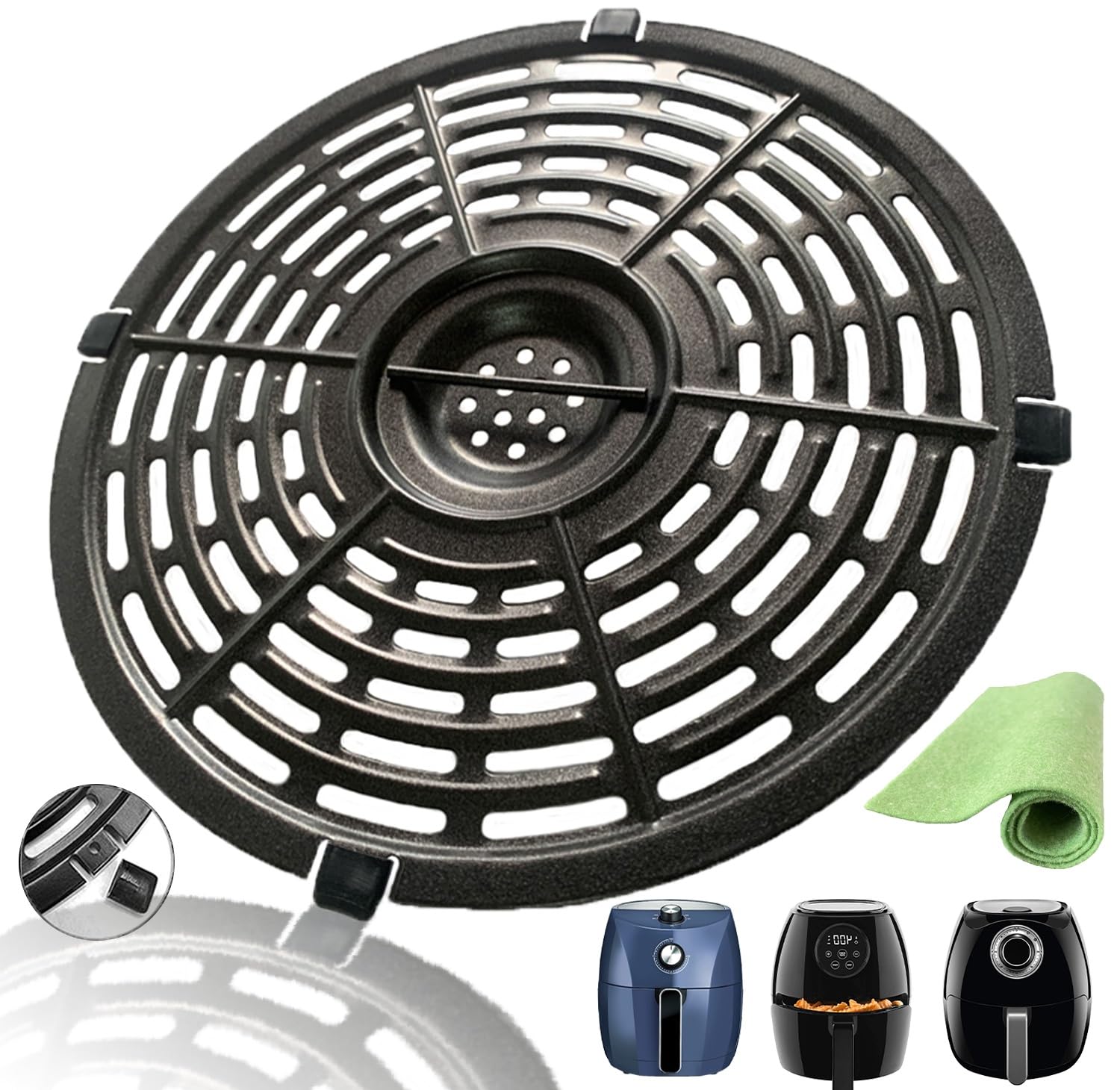 JTBKCT 3.7QT Round Air Fryer Grill Pan - Premium Nonstick Accessory for Chefman, PowerXL, Gowise & Crux Air Fryers - Perfect for Grilling, Roasting & Crisping - Ideal for Family Dinners, Parties & Healthy Cooking