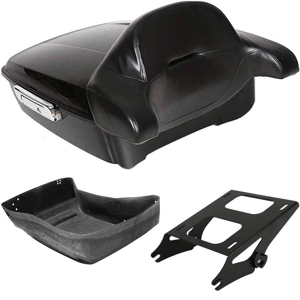 Premium Vivid Black Chopped Tour Pack Luggage Kit with Wrap-Around Backrest Pad & Mounting Rack for Harley Touring (Road King, Road Glide, Street Glide & Select CVO Models 2014-2023) - Durable Storage Solution for Long-Distance Motorcycle Trips & Road Adventures