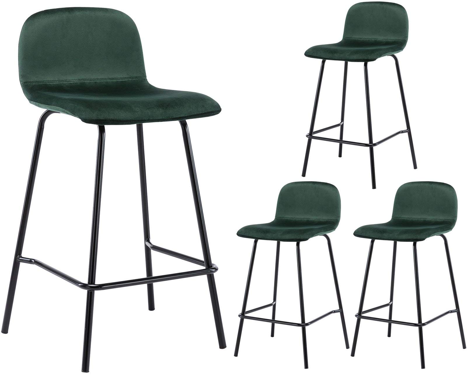 4-Piece Velvet Counter Height Barstools Set with Back Support - 24 Inch Upholstered Mid Century Modern Bar Stools for Kitchen Island, Dining Room & Breakfast Nook - Dark Green Velvet Seating for Home Decor & Entertaining