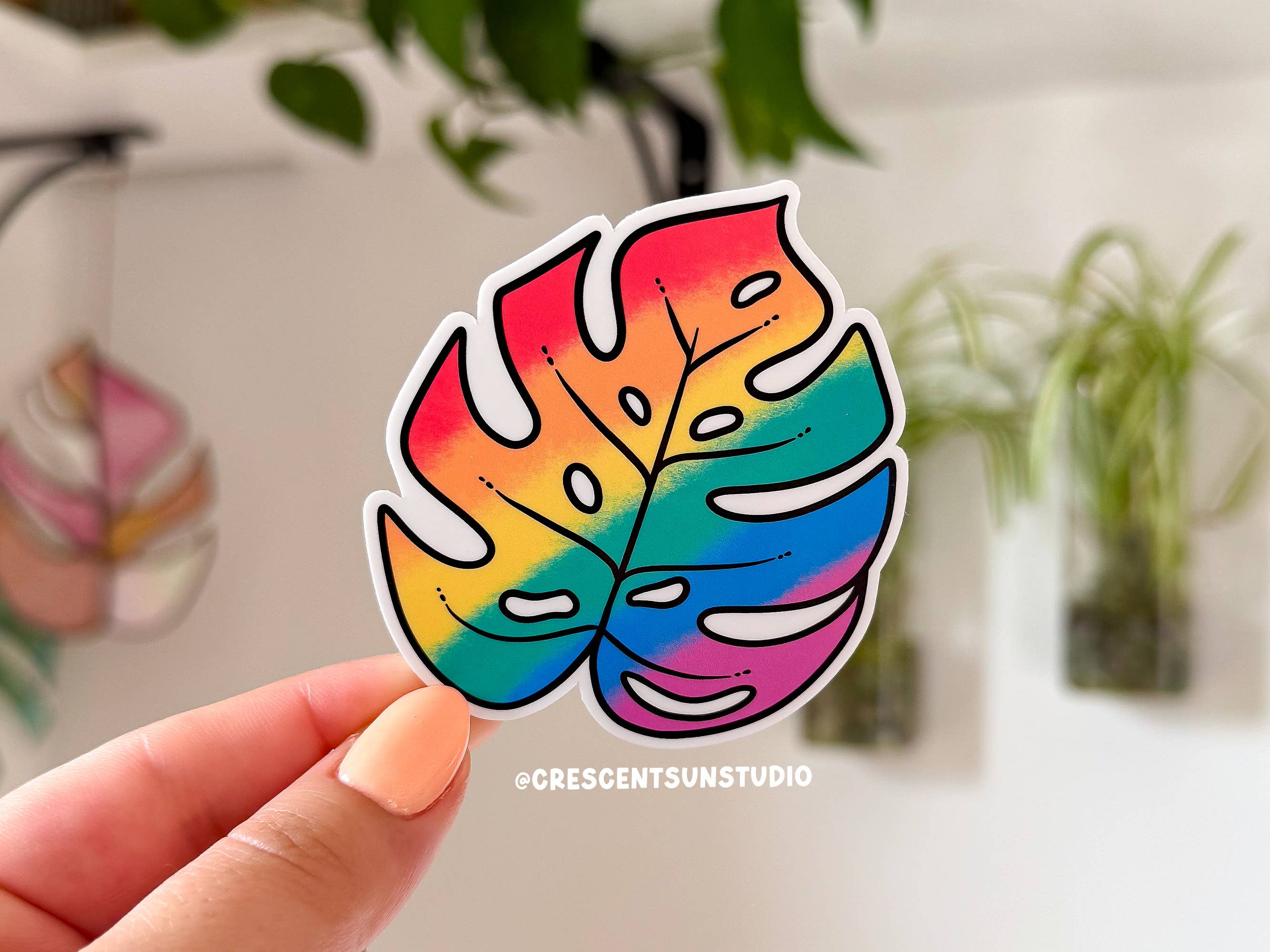 Monstera Leaf Sticker with Subtle LGBTQ+ Pride Rainbow Design - Perfect for Laptops, Water Bottles & Pride Month Decor
