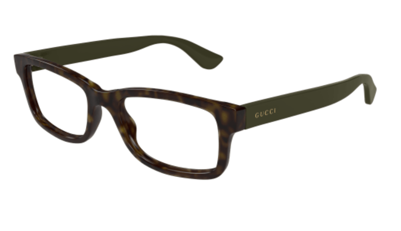 Gucci GG1717O 004 Havana/Green Rectangle Men's Eyeglasses - Stylish Prescription Glasses for Men, UV Protection, Lightweight Frame - Perfect for Office, Driving & Everyday Wear