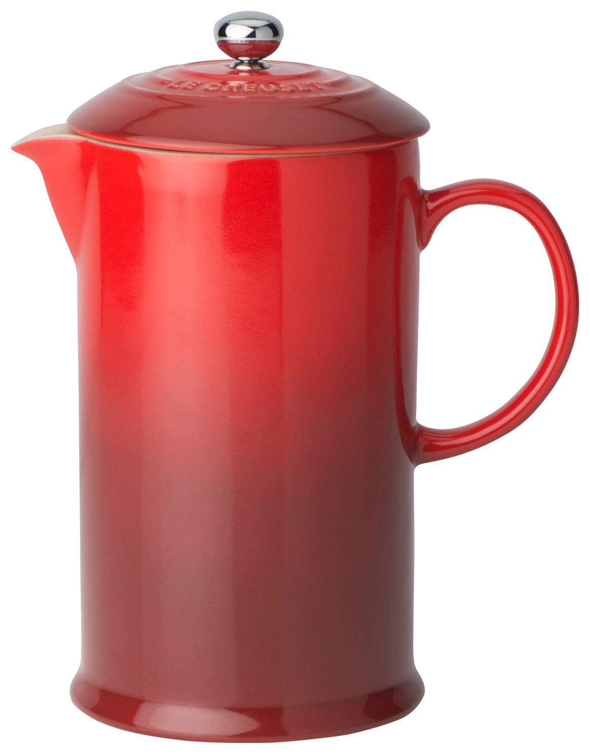 Le Creuset 34 oz Stoneware French Press Coffee Maker - Cerise Red - Perfect for Home, Office & Camping Brewing