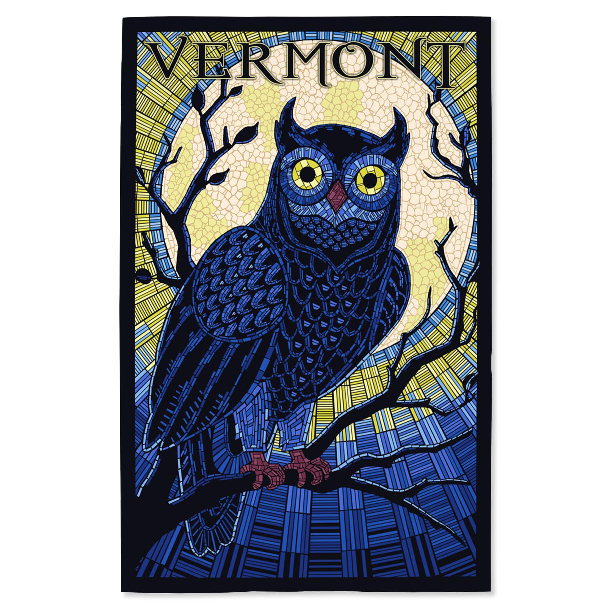 Lantern Press 16x24 Inch Giclee Art Print - Vermont Owl Mosaic Wall Decor - Perfect for Living Room, Bedroom & Office