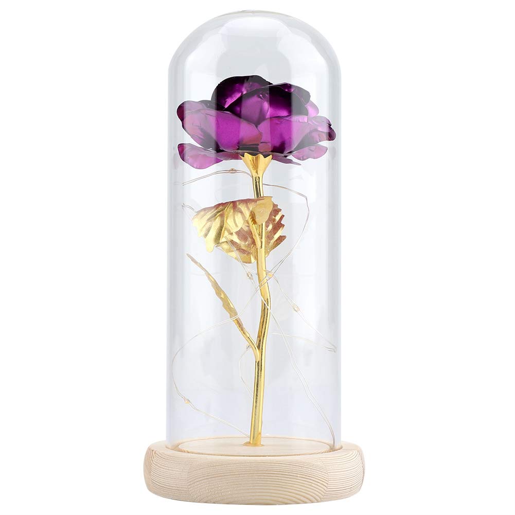 Little Prince Eternal Rose in Glass Dome with LED Lights - Purple Preserved Flower Gift for Valentine's Day, Mother's Day & Anniversary | Romantic Home Decor, Wedding Centerpiece, Girlfriend Present
