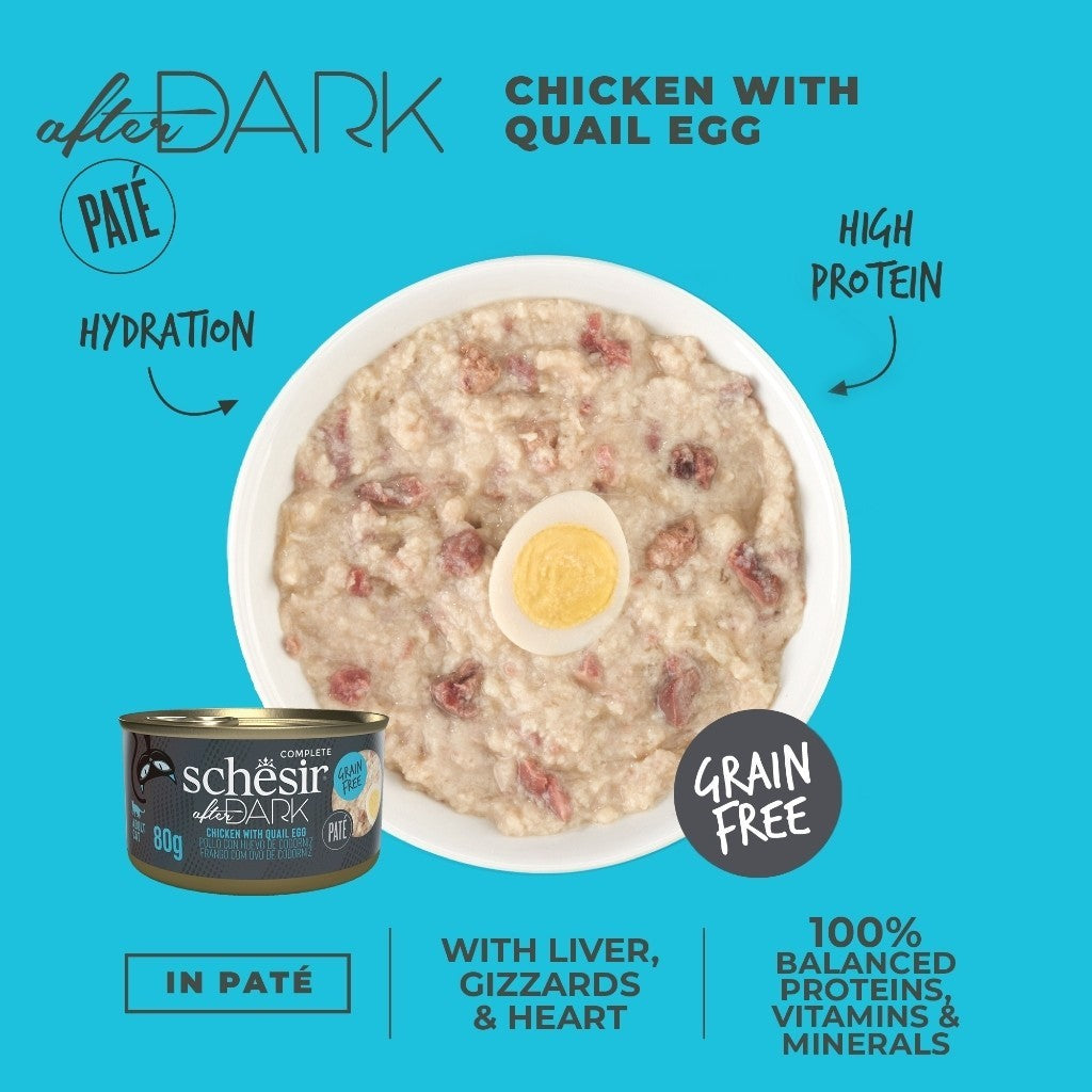 Schesir After Dark Complete & Balanced Wet Cat Food for Adult Cats - 80g, High Protein with Essential Vitamins & Minerals - Perfect for Nighttime Feeding & Weight Management