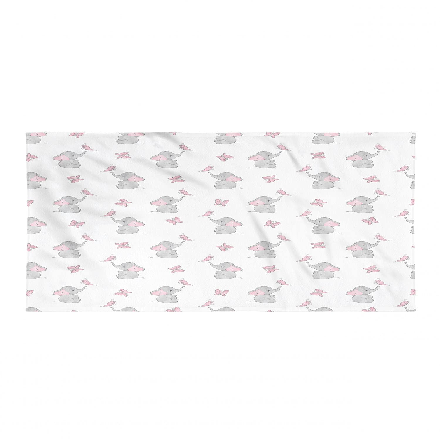 Ambesonne Animal Cartoon Backpacking Towel - Quick Dry Soft Absorbent Microfiber Camping Towel with Playing Butterflies Design, Pale Pink White Grey - Perfect for Hiking, Travel, Beach & Outdoor Adventures
