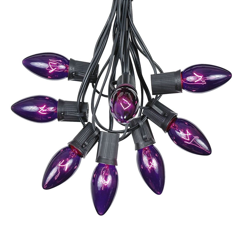 C9 Purple Christmas String Lights - 100ft Outdoor Waterproof LED Holiday Lights with Black Wire for Roof, Patio, and Garden Decor - Perfect for Christmas, Parties, and Year-Round Festive Lighting