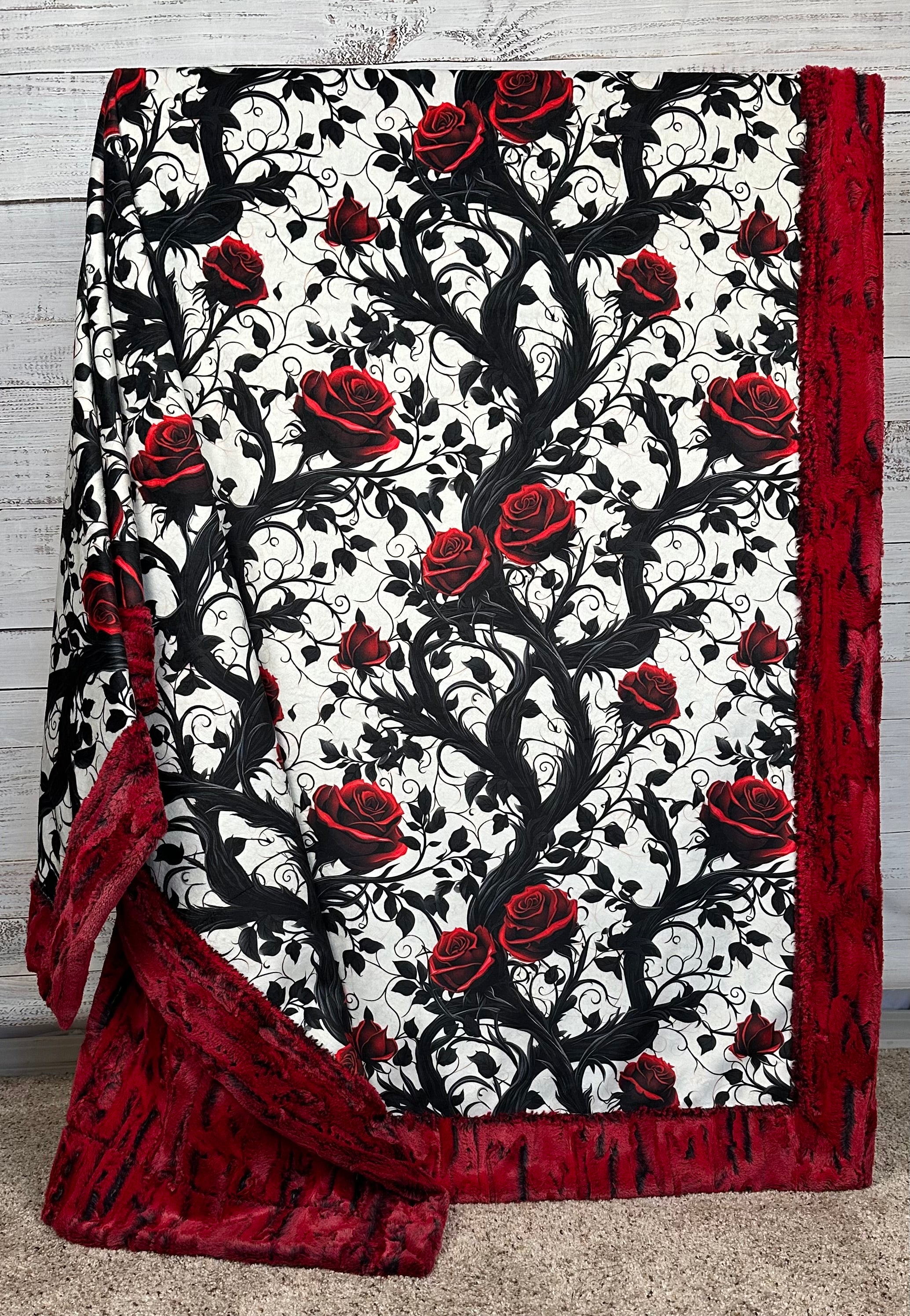 Gothic Red Roses on Cardinal Luxe Large 54x79 Minky Blanket - Soft Plush Throw for Bed, Couch & Home Decor - Perfect for Gothic Style Bedroom, Living Room & Gift Giving