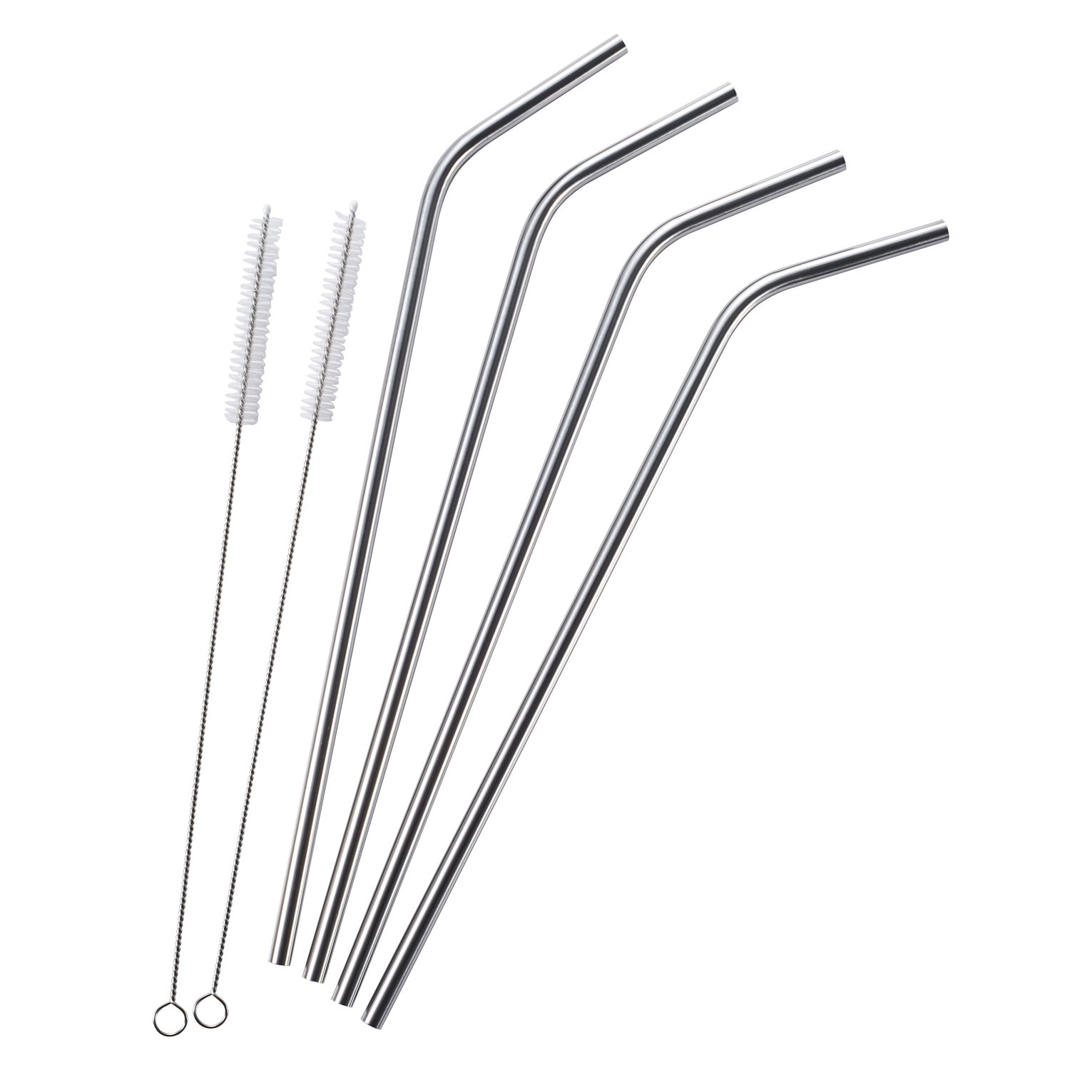 4 Extra Long Stainless Steel Straws for 30 OZ Tumbler Cups - Reusable Metal Drinking Straws with 2 Cleaning Brushes - Perfect for Smoothies, Iced Coffee & Travel Mugs