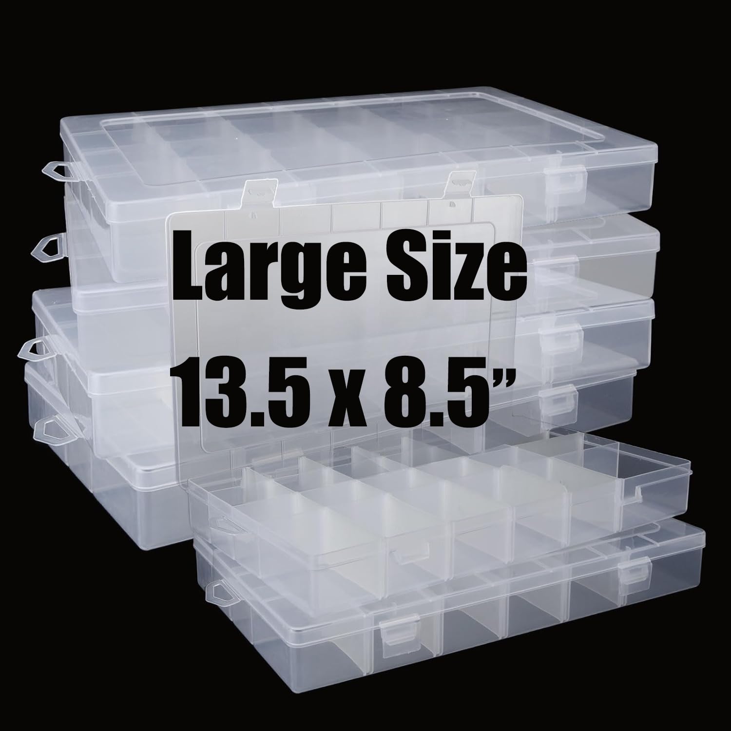 4-Pack Large 24-Grid Plastic Organizer Box with Adjustable Dividers - Clear Storage Container for Fishing Tackle, DIY Crafts, Beads, Jewelry & Office Supplies - Perfect for Art Projects, Home Organization & Travel Accessories