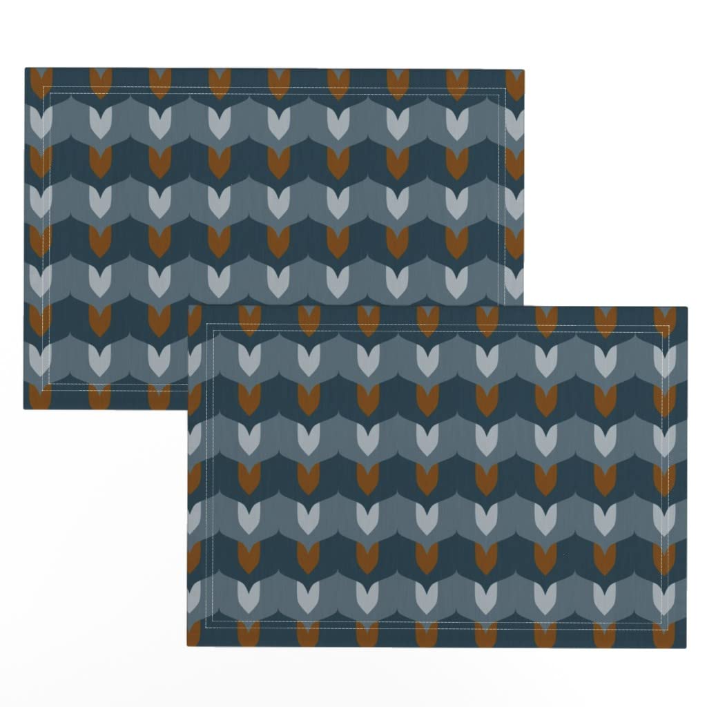Linen Cotton Canvas Placemats Set of 2 - Mid Century Modern Retro Winter Leaf Print Table Mats for Dining Room Decor, Kitchen Table Setting & Holiday Dinner Parties