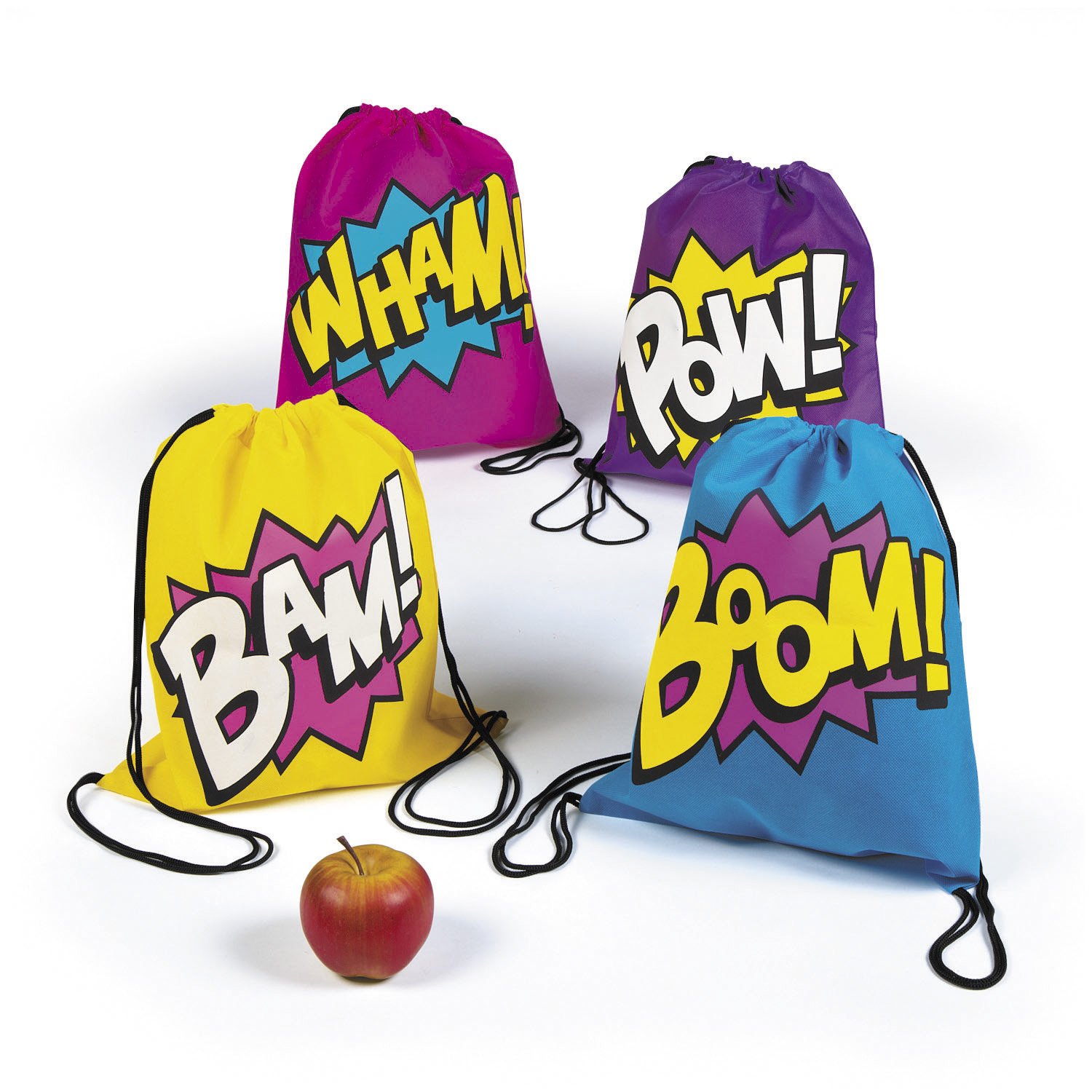 Fun Express Superhero Girl Drawstring Backpacks - 12 Pack for School, Travel & Cosplay | Kids' Superhero Themed Backpacks for Birthday Parties & Daily Use
