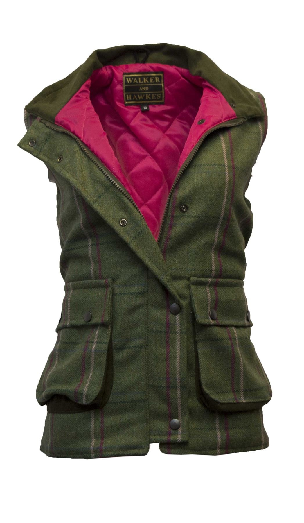 Walker & Hawkes Women's Derby Tweed Shooting Waistcoat - Country Gilet with Pink Stripe for Hunting, Outdoor & Countryside Fashion
