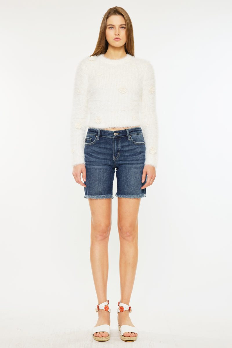 Women's Chelsea Mid Rise Midi Shorts - Comfortable Stretch Denim Shorts for Summer | Casual Wear, Beach Outfits & Weekend Style