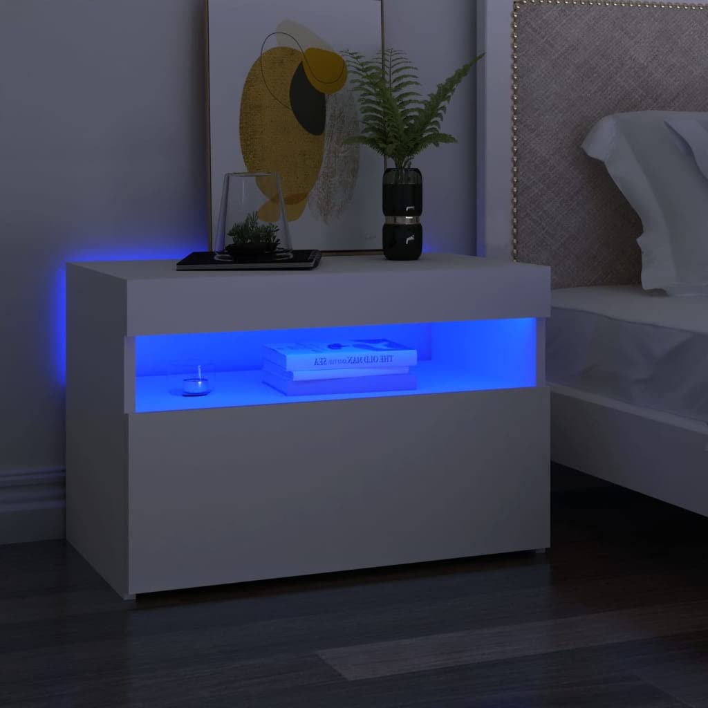 iFCOW White Bedside Cabinet with LED Lights - Set of 2 - 24