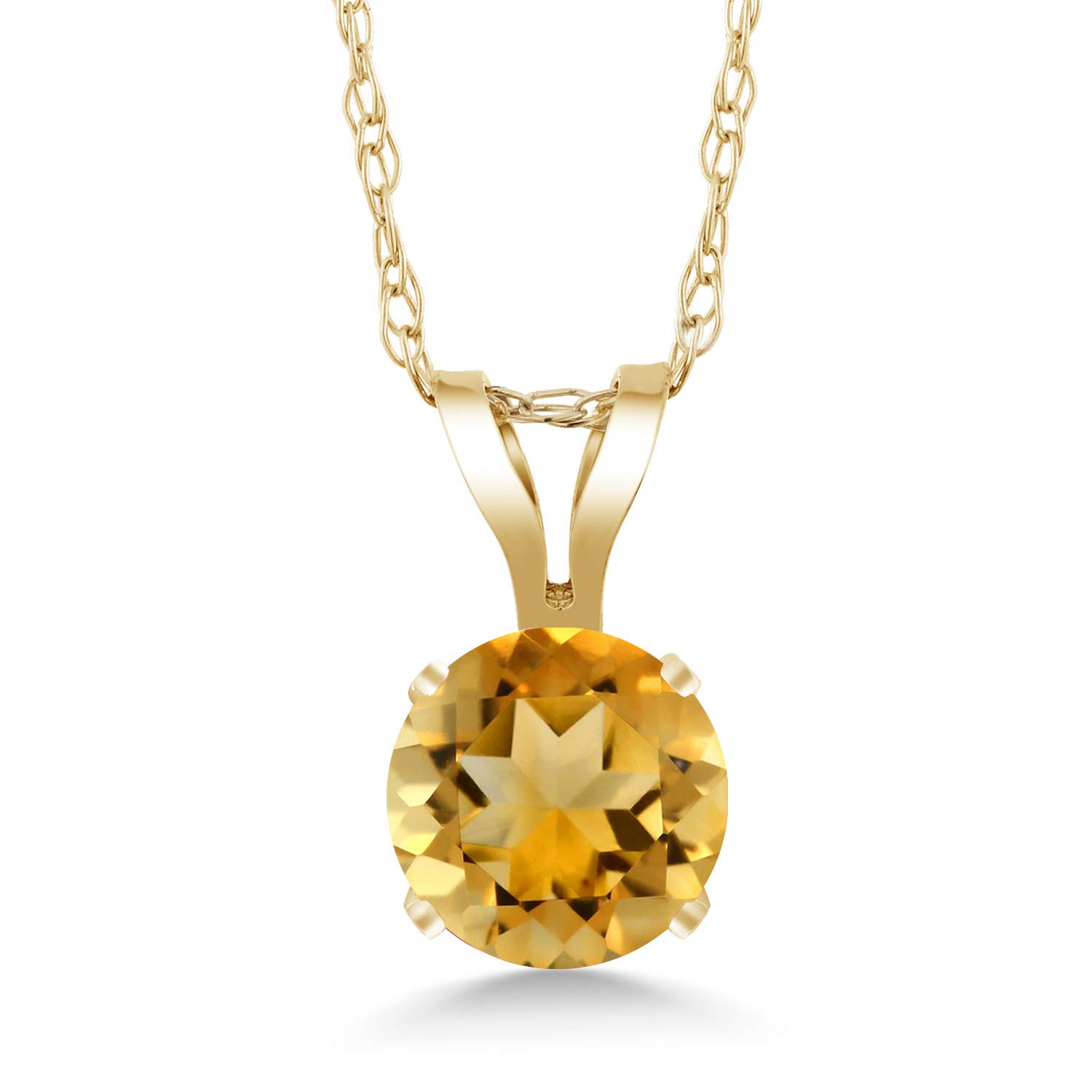 14K Yellow Gold Birthstone Pendant Necklace for Women - Round 4.5MM Solitaire Gemstone Jewelry with 18 Inch Chain | Personalized Gift for Mom, Wife, Birthday, Anniversary | Elegant Everyday Wear & Special Occasions