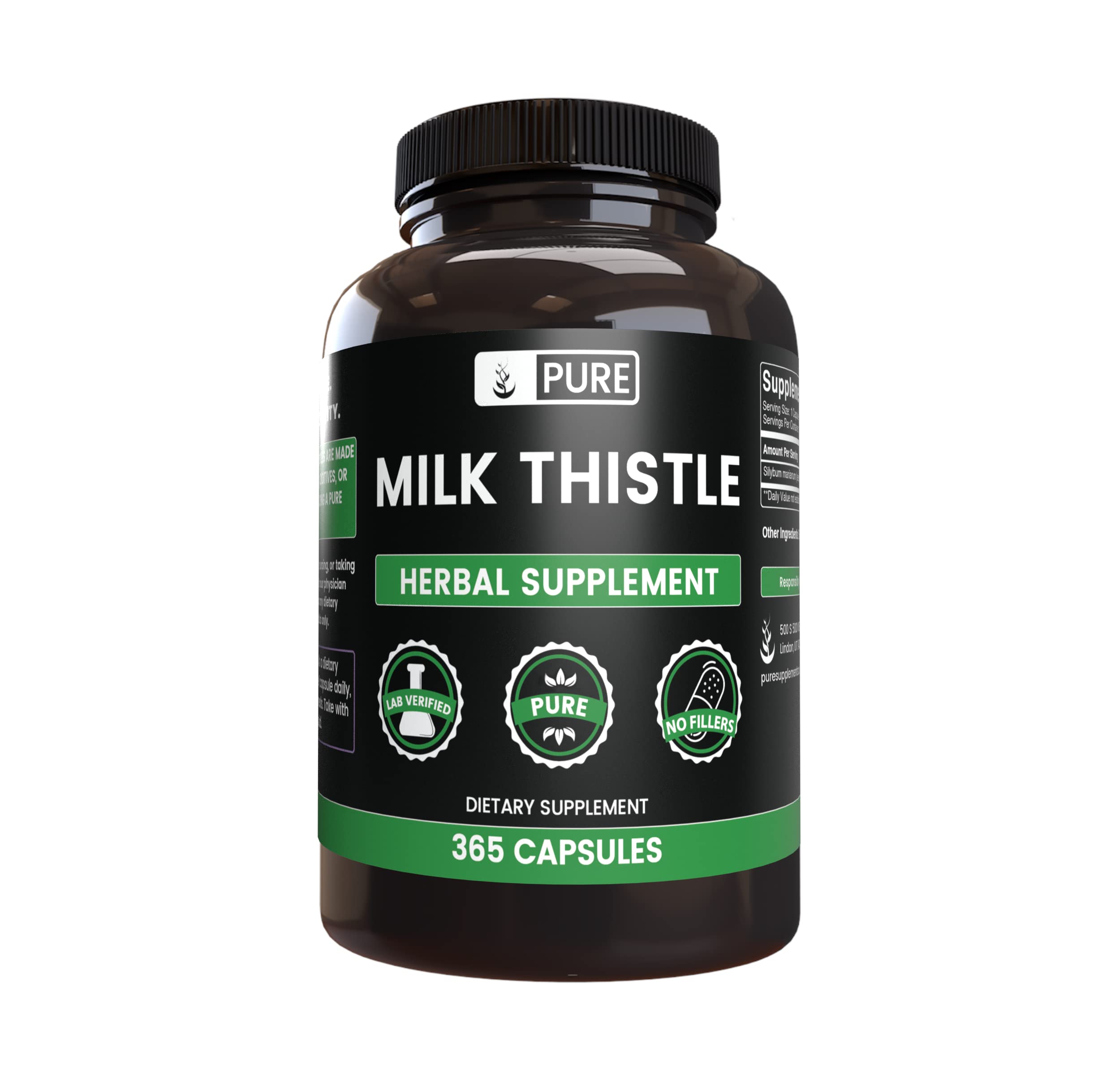 Pure Milk Thistle 365 Capsules - No Fillers, Lab Tested & Verified for Liver Support & Detox - Ideal for Daily Wellness & Herbal Supplement Routine