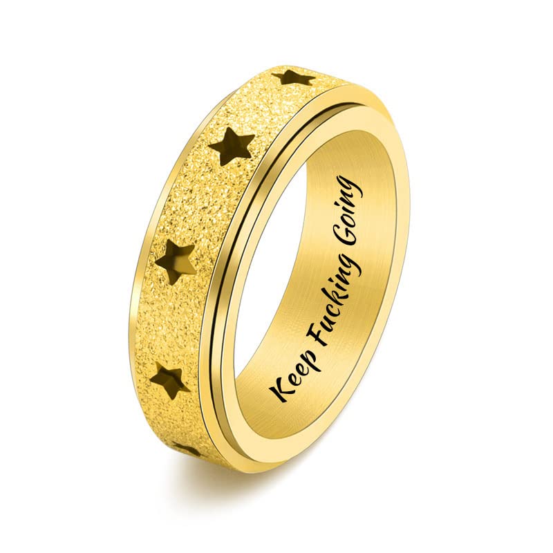 Keep Going Inspirational Spinner Ring - Stainless Steel Motivational Jewelry for Teens & Women, Star Glitter Matte Finish, Sizes 5-12 - Perfect for Graduation Gifts, Daily Encouragement & Stress Relief