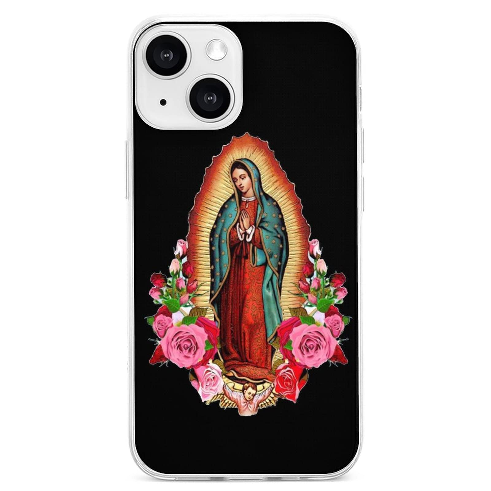 Holy Virgin Mary Flowers iPhone 13 Case - Shockproof TPU Protective Cover for iPhone 13 Pro Max/Pro/Mini - Religious Gift for Catholic Women, Durable Phone Case for Daily Use & Church Events