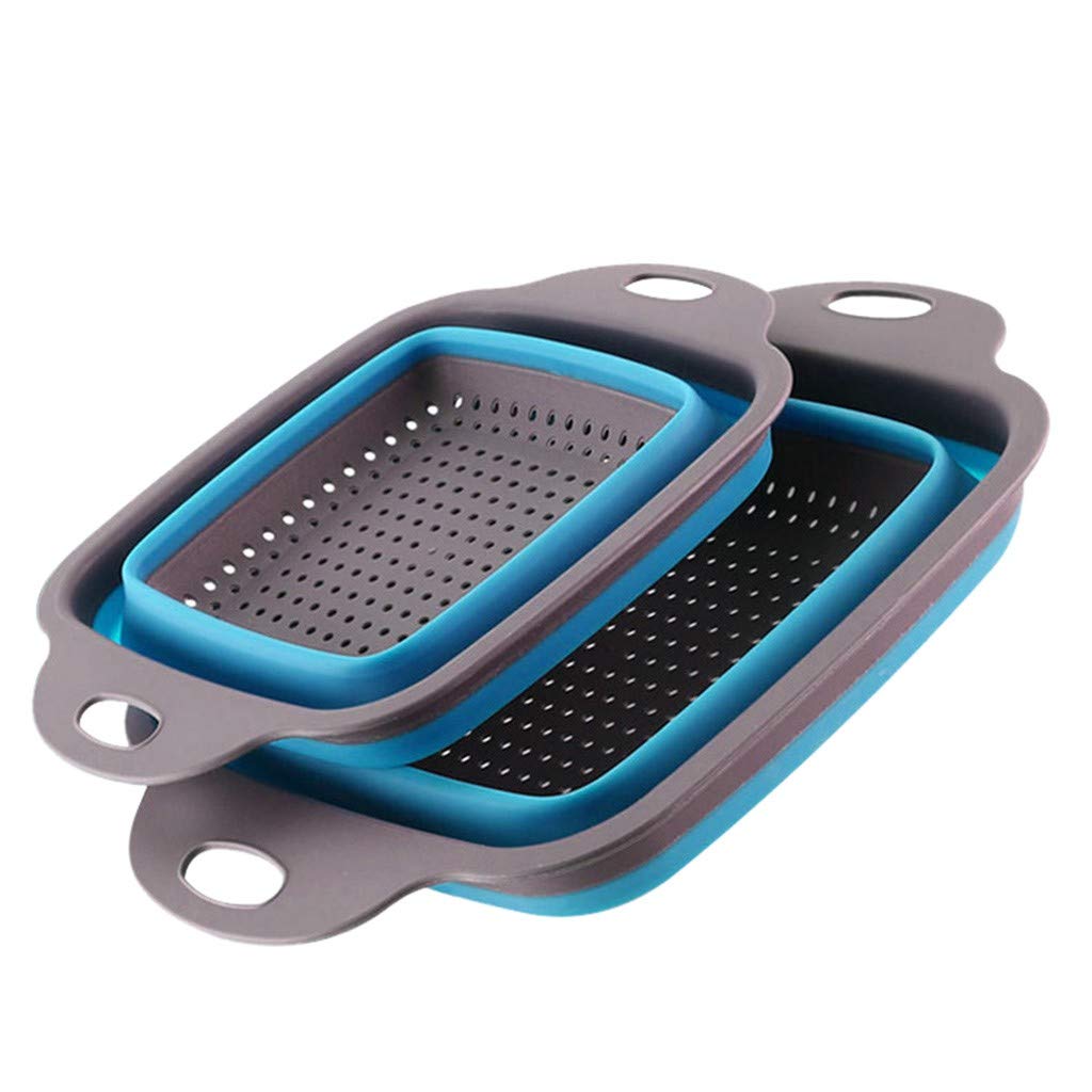 2PC Foldable Silicone Colander - Kitchen Strainer for Washing Fruits & Vegetables - Space Saving Design