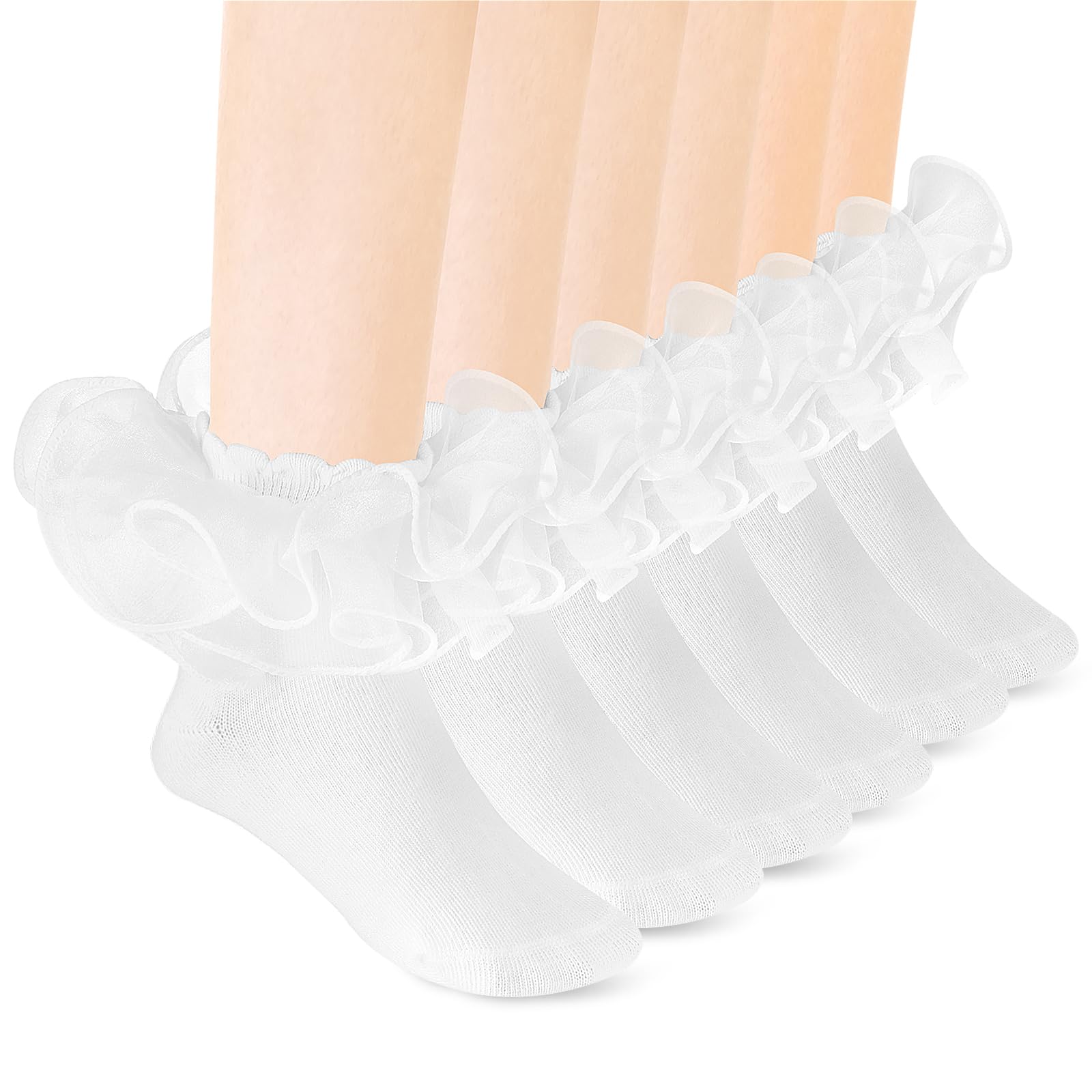 Yolev 3-Pack Women's Ankle Socks - Lace Ruffle White Princess Eyelet Socks, Shimmering Cute & Comfortable Frilly Socks for Casual Wear, Ballet, Princess Costume, and Everyday Fashion