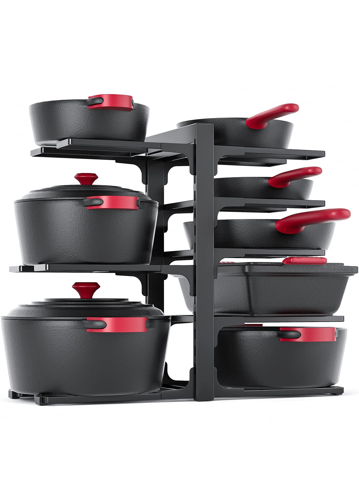 MUDEELA 8-Tier Heavy Duty Adjustable Pots and Pans Organizer Rack - Under Cabinet Kitchen Storage Solution for Pots, Pans & Cookware - Perfect for Small Kitchens & Space Saving Organization