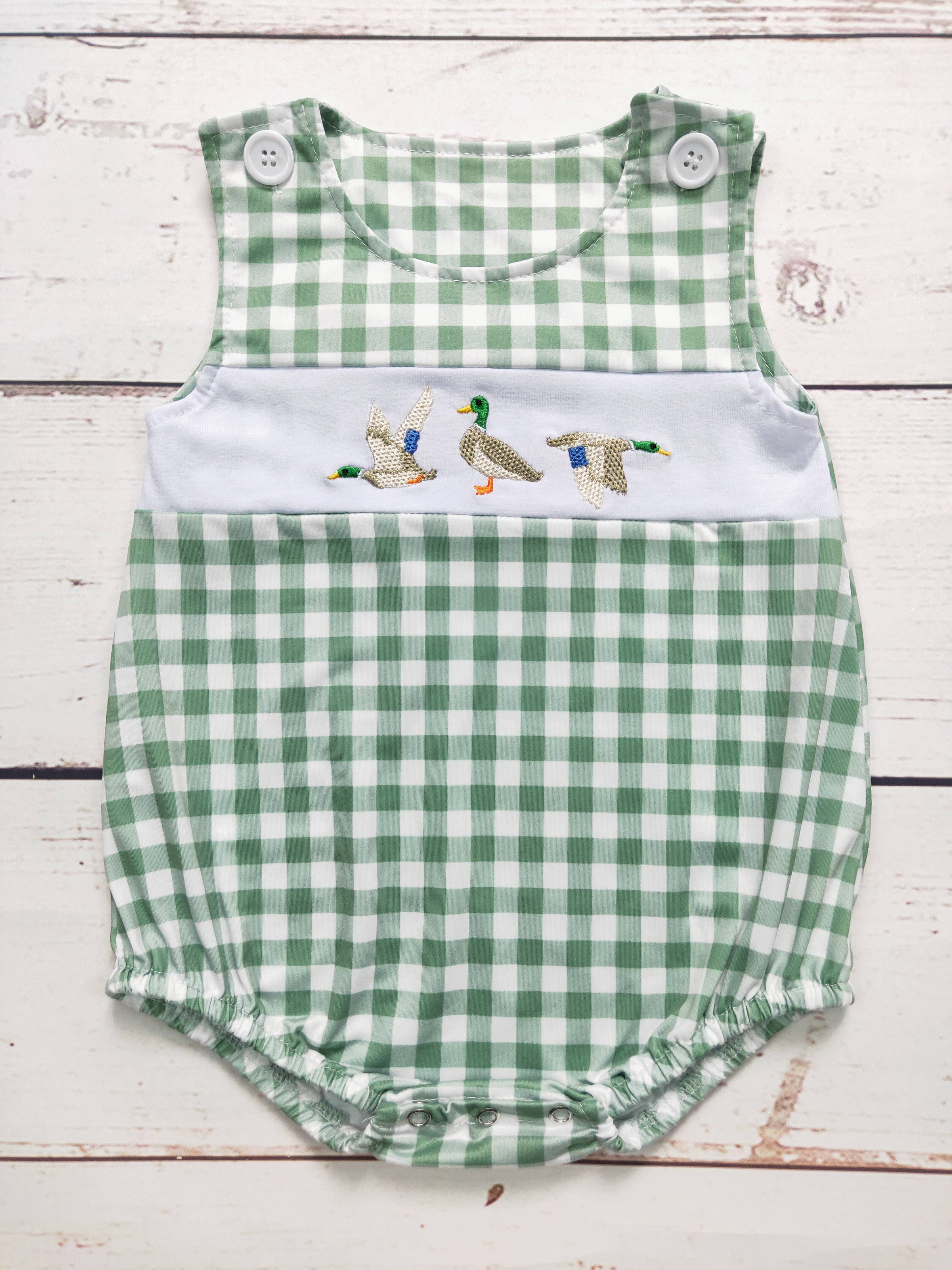 Boys Checkered Duck Appliqué Onesie - Soft & Comfortable Baby Bodysuit for Playtime & Nursery