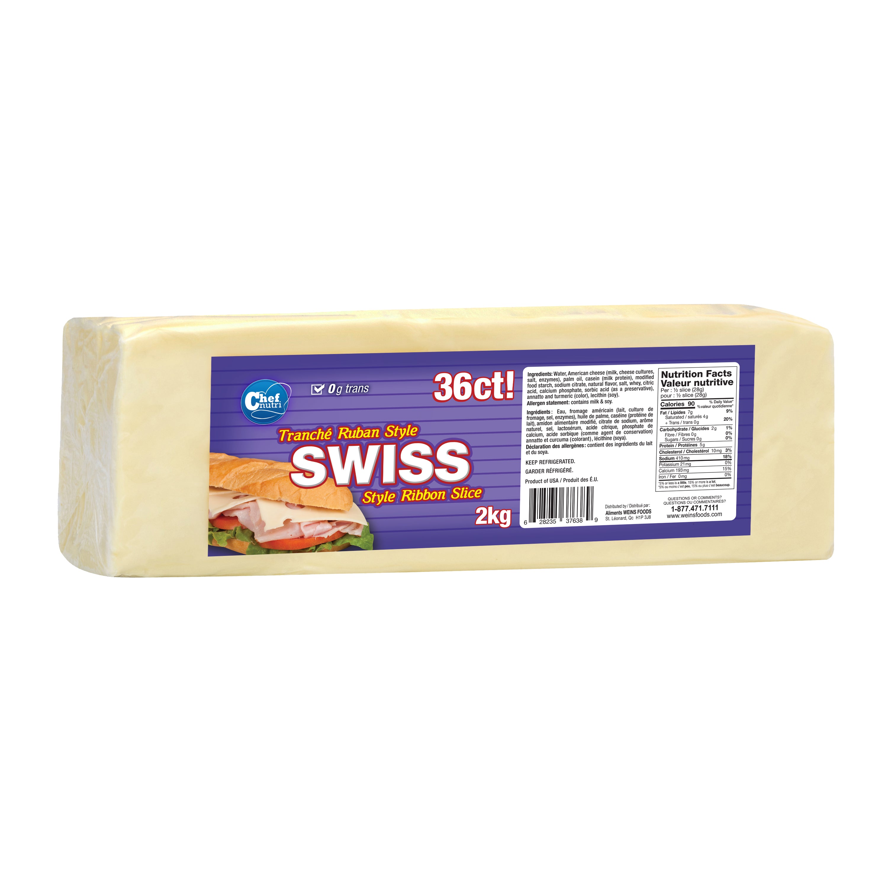Chef Nutri Swiss Style Ribbon Slice - Premium Sliced Cheese for Sandwiches, Charcuterie Boards & Gourmet Cooking