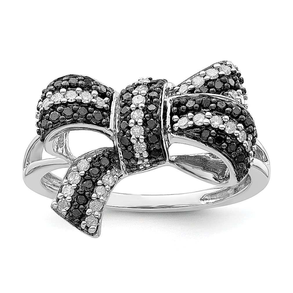 925 Sterling Silver Black Diamond Bow Ring for Women - Elegant Fine Jewelry Gift for Her, Perfect for Anniversaries, Birthdays & Special Occasions