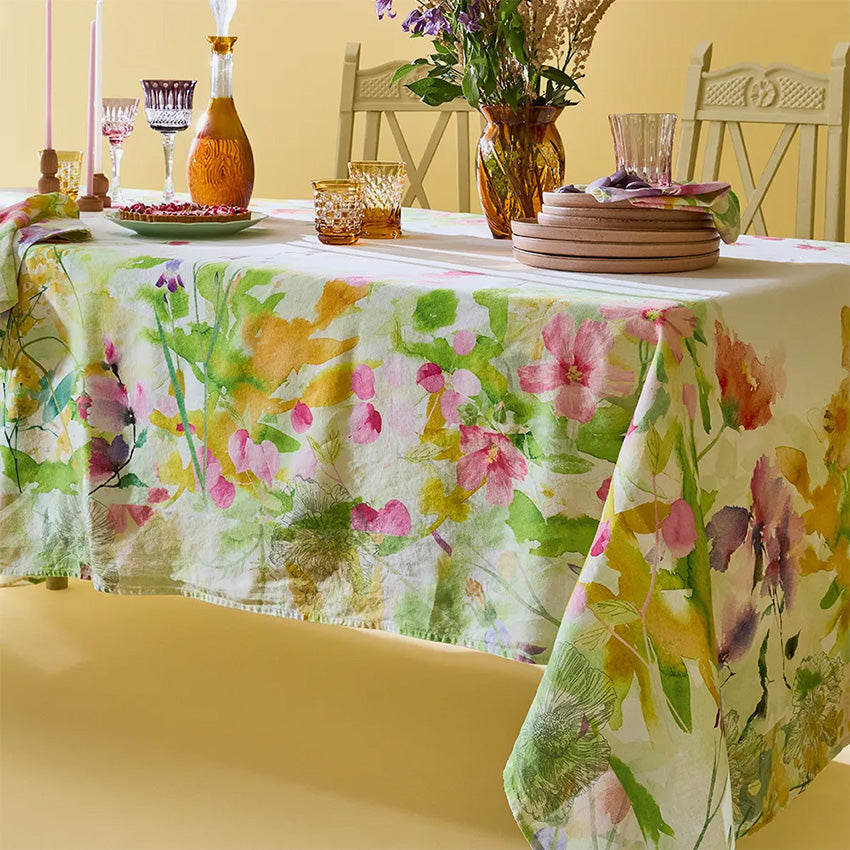 Garnier Thiebaut Floral Spring Print Tablecloth - Elegant Cotton Table Cover for Dining Room, Kitchen, and Outdoor Picnics