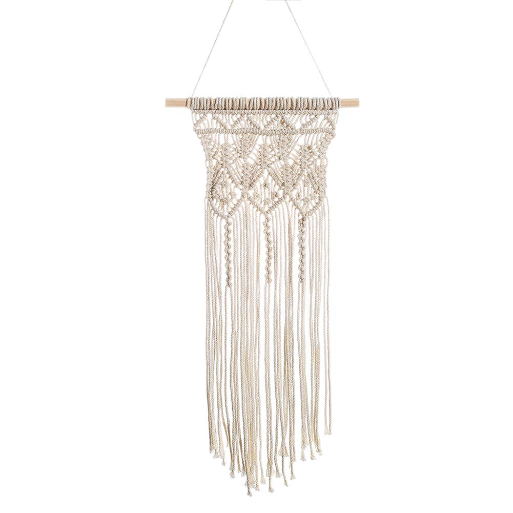 Handmade Cotton Macrame Wall Hanging Tapestry - Boho Home Decor for Living Room, Bedroom & Wedding Backdrop - Large Woven Wall Art with Wood Stick - Natural Fiber Bohemian Decor for Housewarming Gift & Interior Design