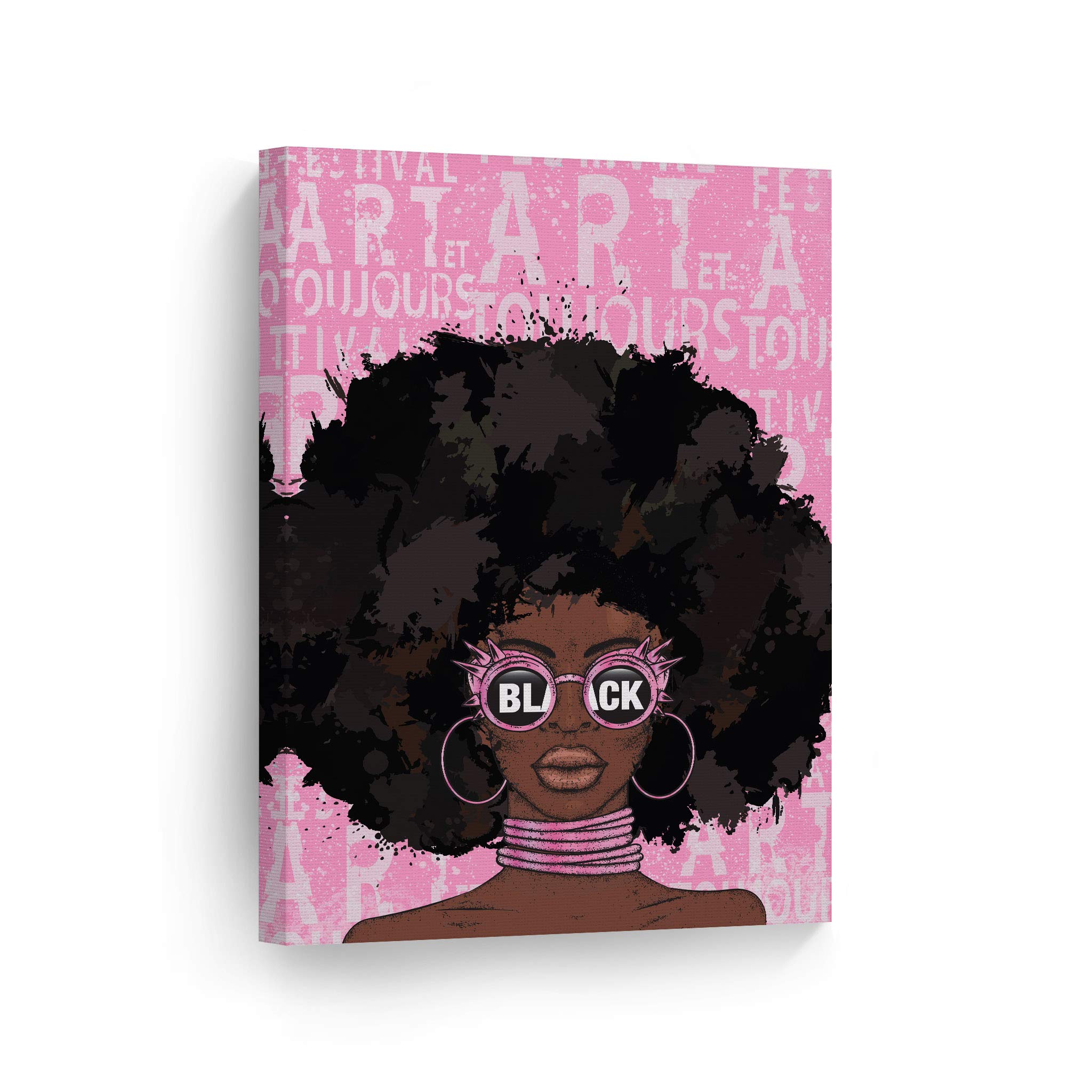 African American Wall Art - Black Art Canvas Prints 12x8 - Black Girl Wall Decor, Pink Pop Art & African Art for Living Room, Bedroom & Office