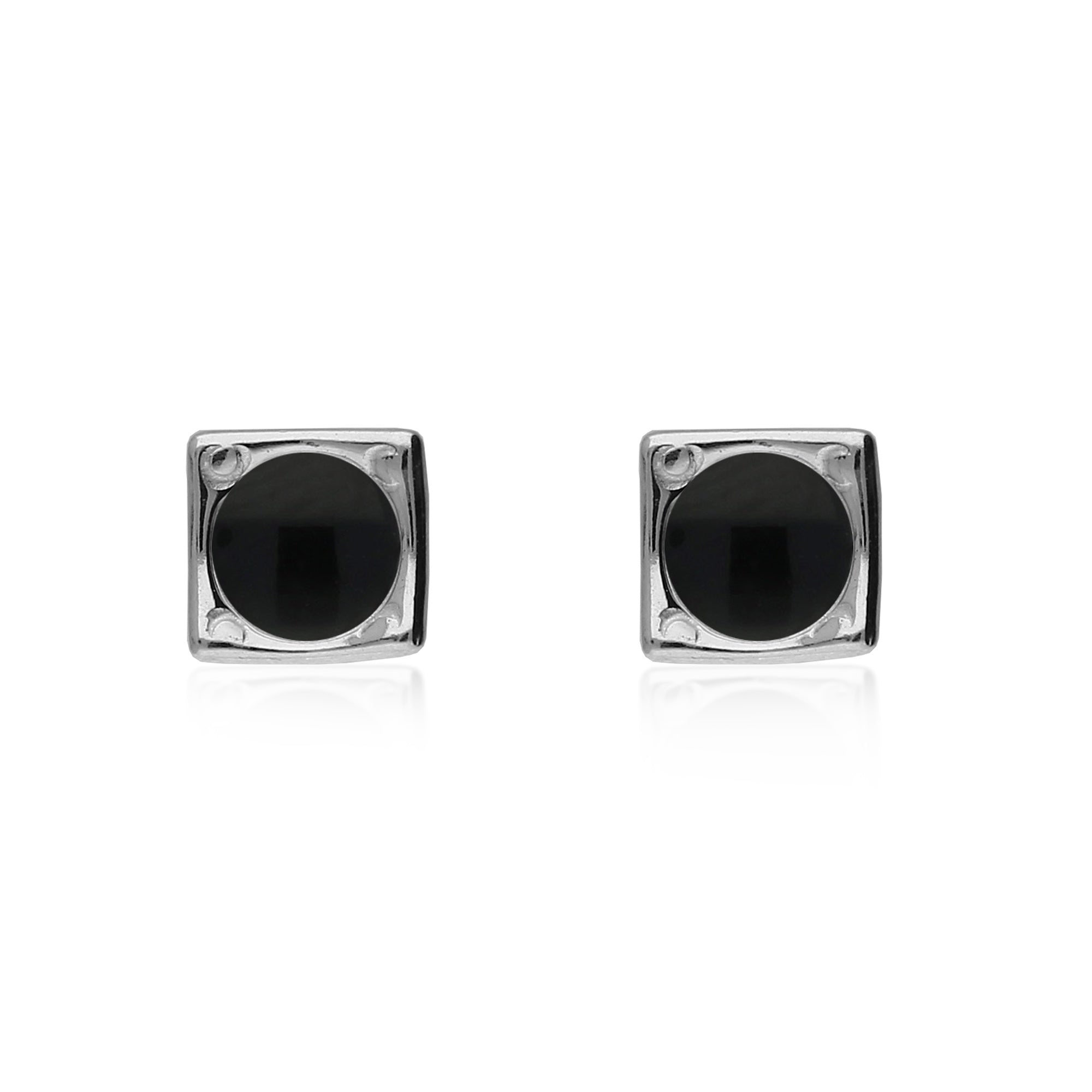 Sterling Silver Whitby Jet Square & Round Stud Earrings for Women – Elegant & Durable Jewelry for Everyday Wear, Parties & Special Occasions