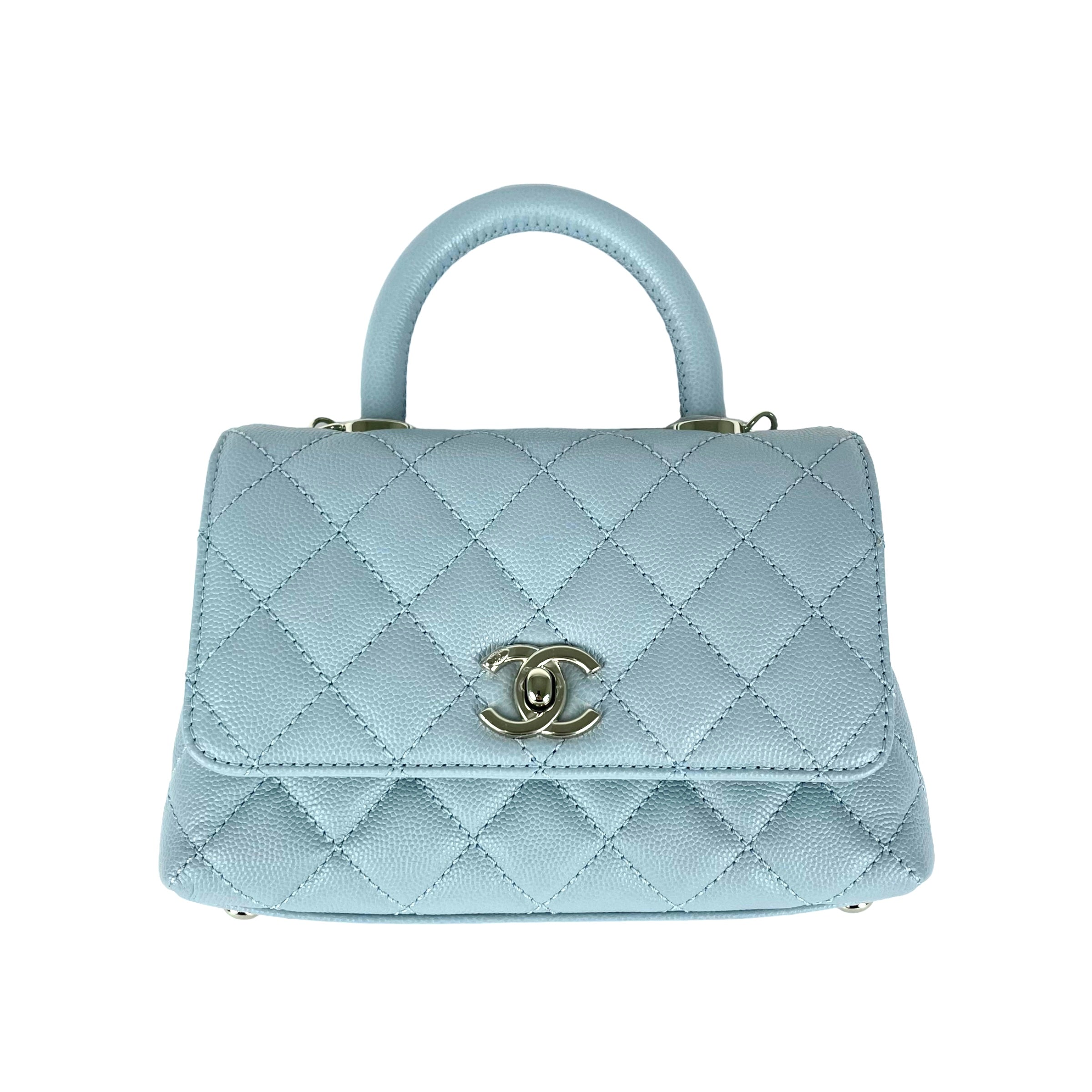 Chanel Mini Coco Handle Bag in Light Blue - Luxury Crossbody Shoulder Bag for Women, Perfect for Parties, Dates & Everyday Use
