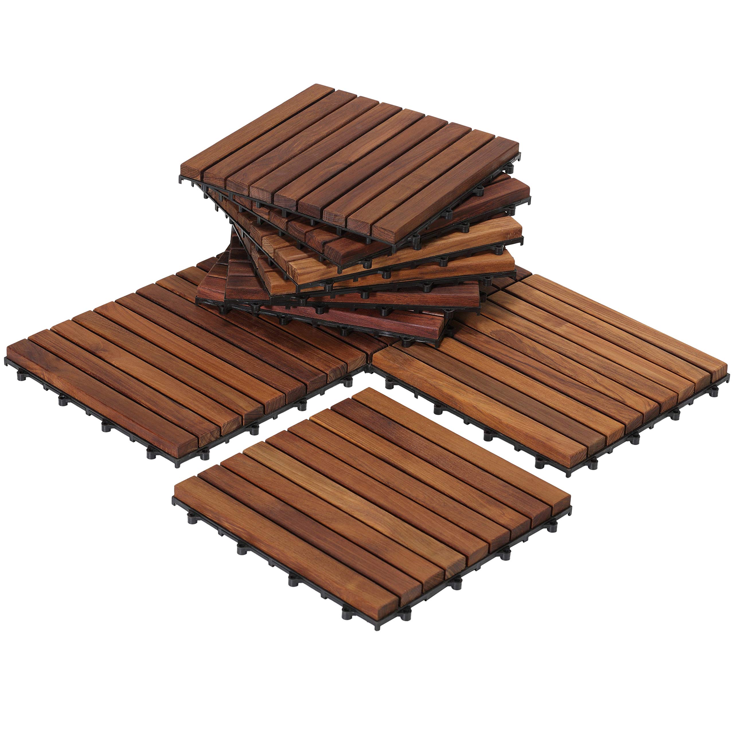10-Pack Zen Teak Interlocking Deck Tiles 12x12 Inch - Weatherproof Hardwood Patio Flooring for Outdoor Balcony, Backyard, Walkway - Perfect for Decks, Poolside, Garden Pathways & Outdoor Living Spaces