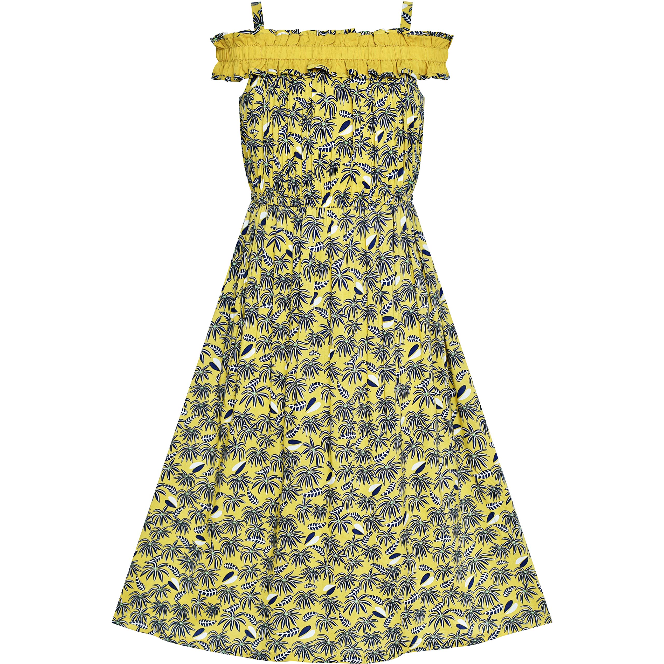 Sunny Fashion Girls' Blue Polka Dot Cold Shoulder Summer Dress - Size 7-14 | Perfect for Beach Vacations, Birthday Parties & Family Outings