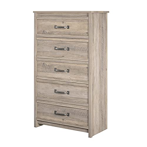 BOWERY HILL 5-Drawer Gray Oak Dresser - Modern Bedroom Storage Furniture for Home Organization & Clothes Storage