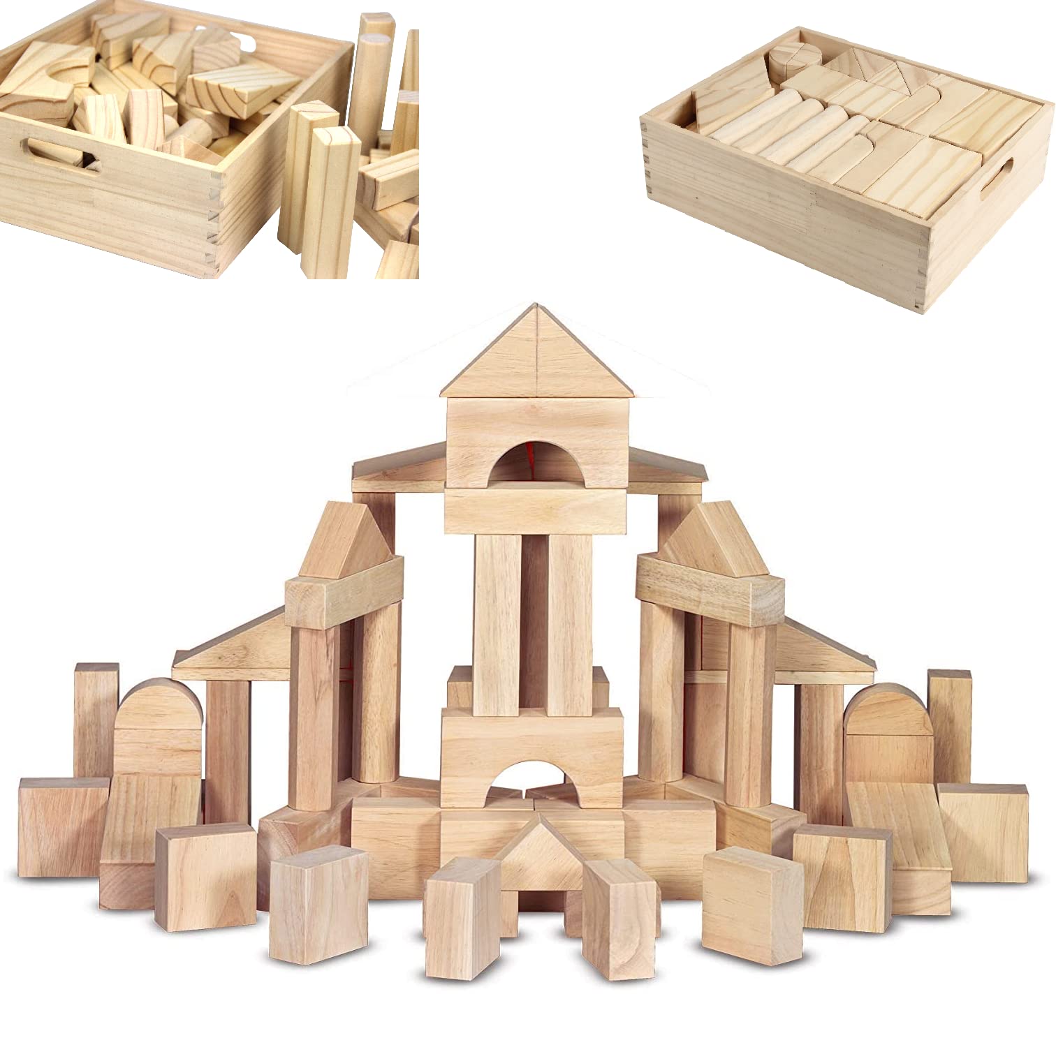 64-Piece Sanded Wooden Building Blocks for Toddlers | STEAM & STEM Learning Toys | Classic Wooden Blocks with Storage Tray | Perfect for Kids Parties, Classrooms & Early Childhood Development