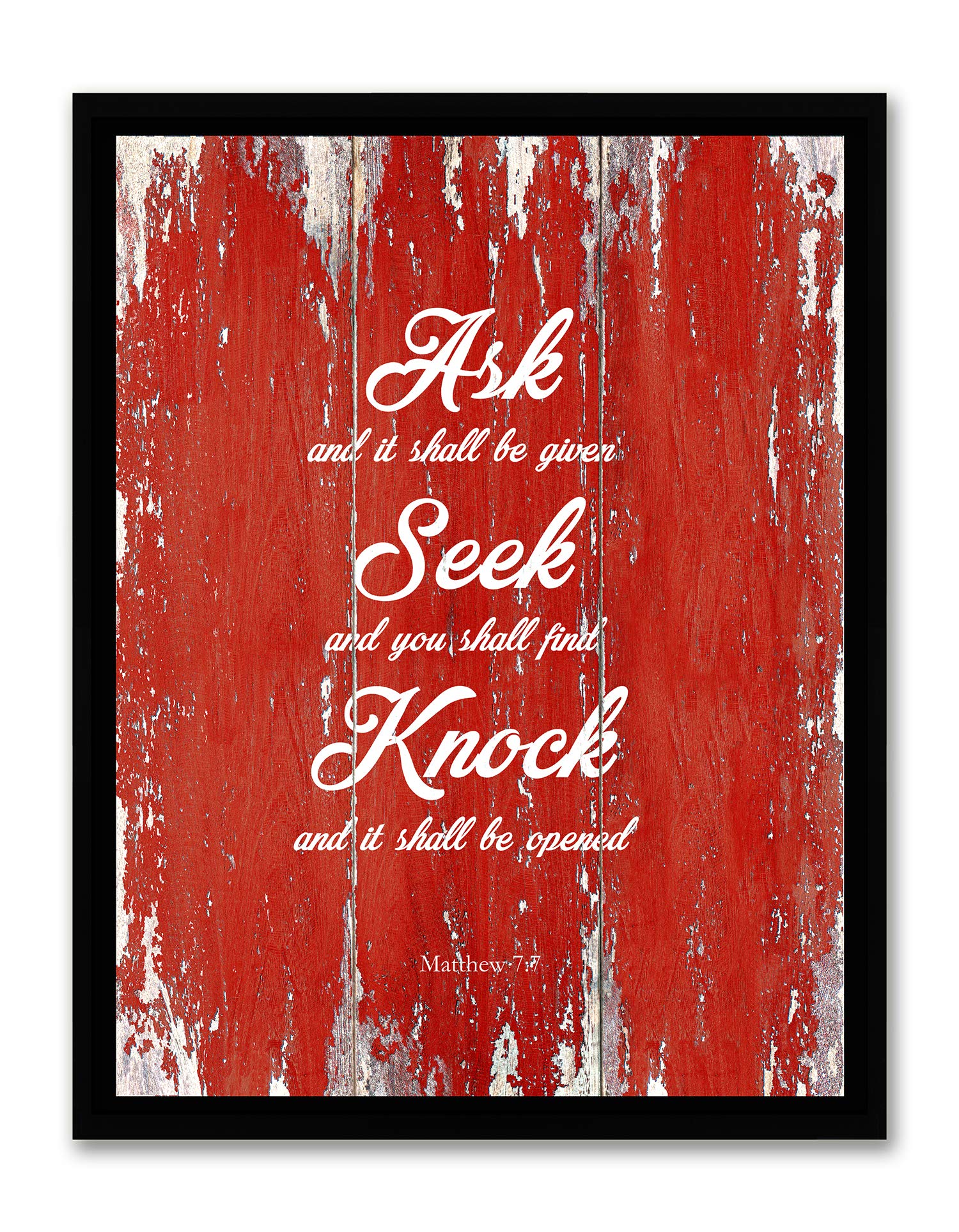 Bible Quote Canvas Print - Matthew 7:7 - Framed Wall Art for Home Decor