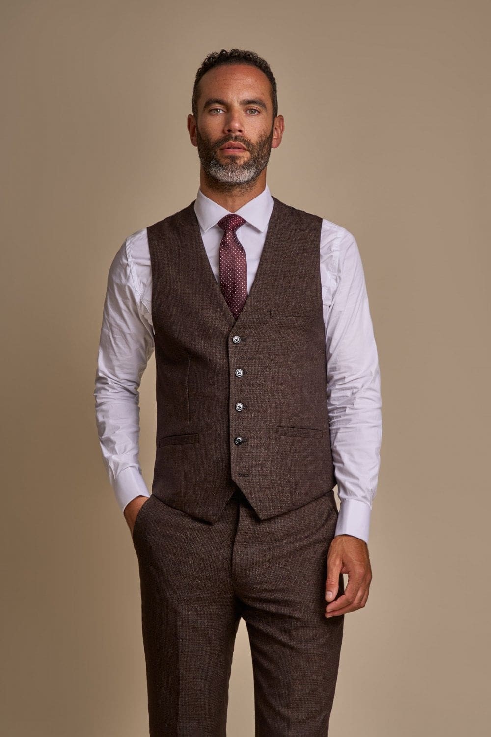 Cavani Caridi Men's Brown Tweed Waistcoat Vest | Formal & Casual Slim Fit Vest for Weddings, Office & Special Occasions