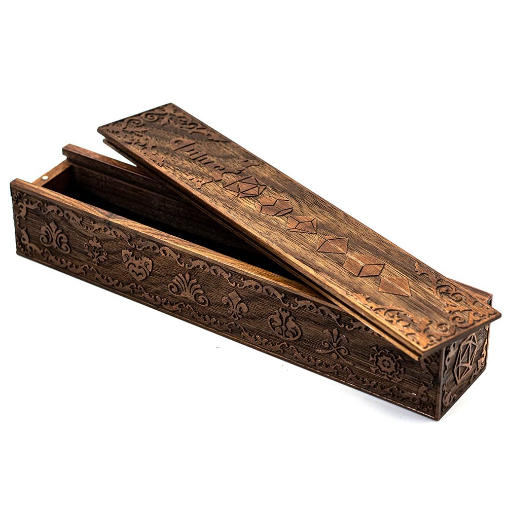 UDIXI Wooden DND Dice Box - Premium Walnut Dice Storage Case with Slide Lid (Sword Design) - Perfect for Dungeons & Dragons, RPG Games, and Tabletop Gaming Accessories