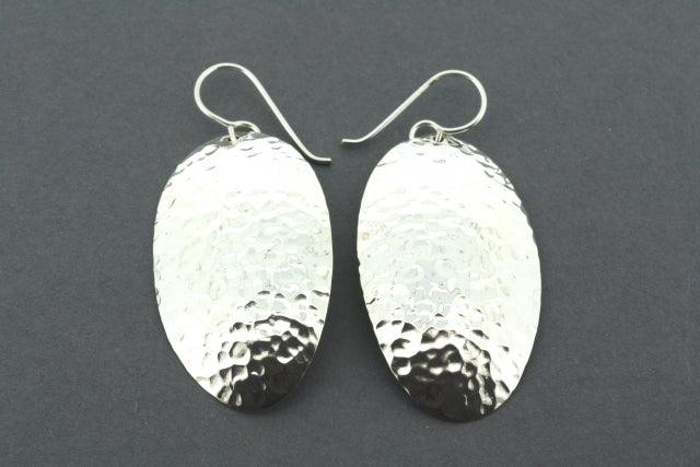 Convex Battered Oval Drop Earrings - Sterling Silver Jewelry for Women - Perfect for Parties, Weddings & Everyday Wear