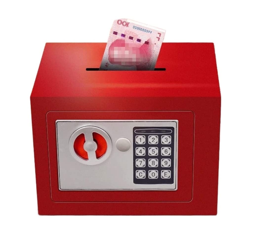 Secure Password Piggy Bank with Key Code Lock - Large Money Saving Box for Kids & Adults, Personal Cash Jar for Savings (Red) - Perfect for Birthday Gifts, Allowance Tracking, and Financial Education